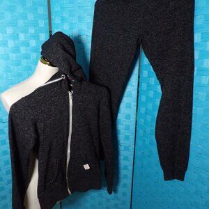 REFLEX Black & White 2 Piece SWEATSUIT Zip Up Hoodie Top,Lined Pants